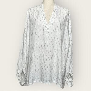 EUC | Lou & Grey  | Silver Speckled Balloon Sleeve Blouse  | Silver/White | M